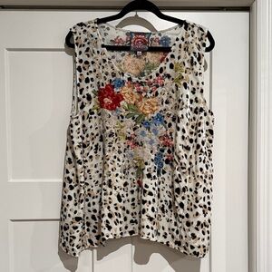 Floral Embroidered Vlevet Leopard Print Women's Top